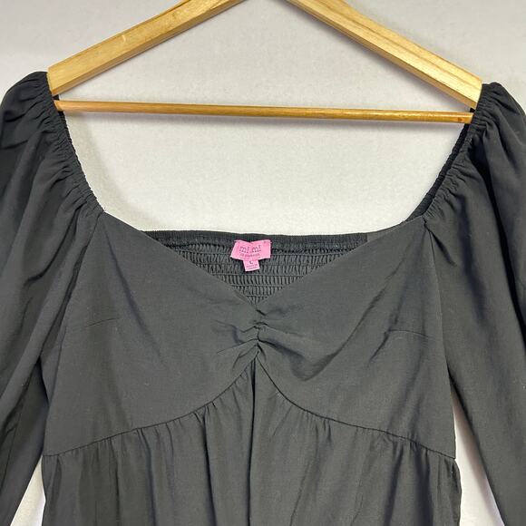 Feminine Romantic Modern Black Long Sleeve Puffed Sleeve Crop Top - Picture 3 of 11